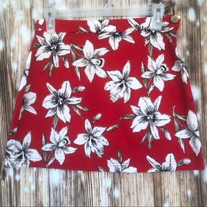 Forever 21 Red and White Floral A Line Mini Skirt